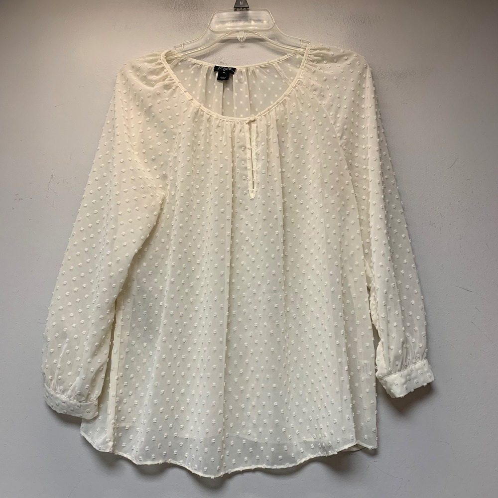 J.Crew Blouse Womens Medium Ivory Excellent Swiss Dot Sheer Long Sleeve 02588